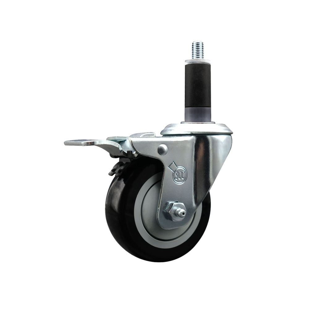 SCC-EXTTL20S3514-PPUB-BLK-118 Polyurethane Expanding Stem Swivel Caster with 3.5 in. Black Wheel & 1.13 in. Stem & Total Locking Brake