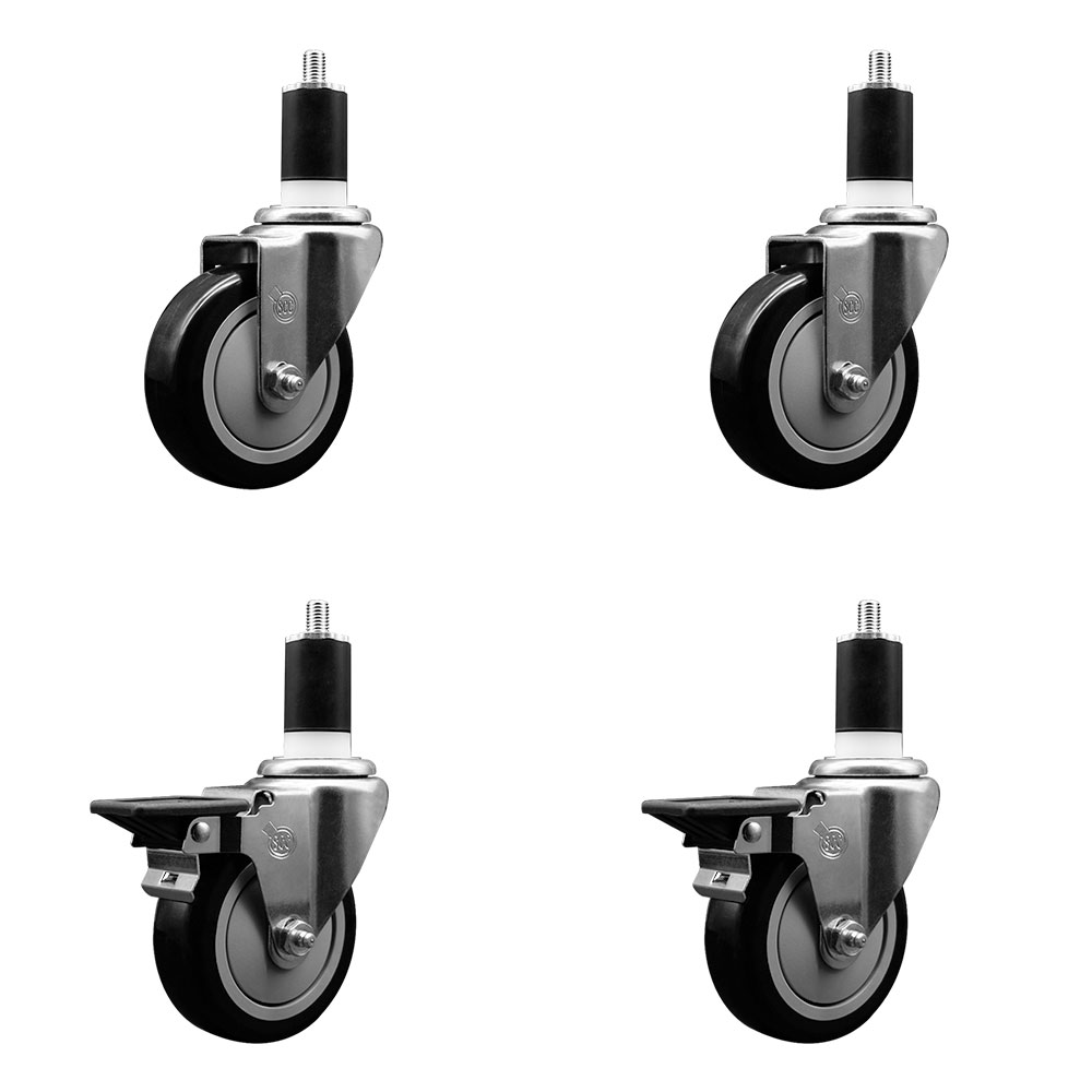 SCC-EX20S414-PPUB-BLK-2-PLB-2-112 Polyurethane Swivel Expanding Stem Caster with 4 in. Black Wheels & 1.5 in. Stems - Set of 4
