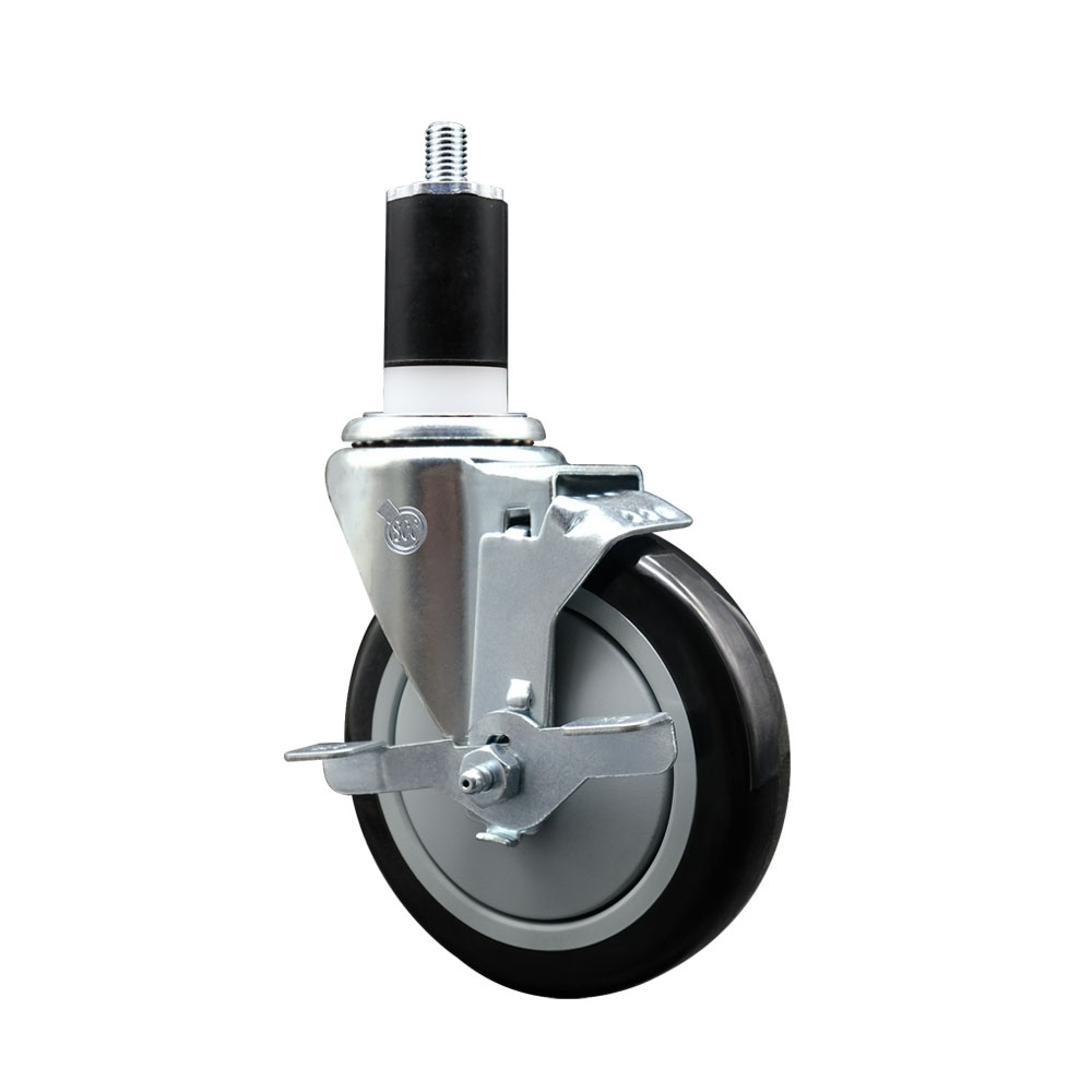 SCC-EX20S514-PPUB-BLK-TLB-112 Polyurethane Expanding Stem Swivel Caster with 5 in. Black Wheel & 1.5 in. Stem & Top Locking Brake