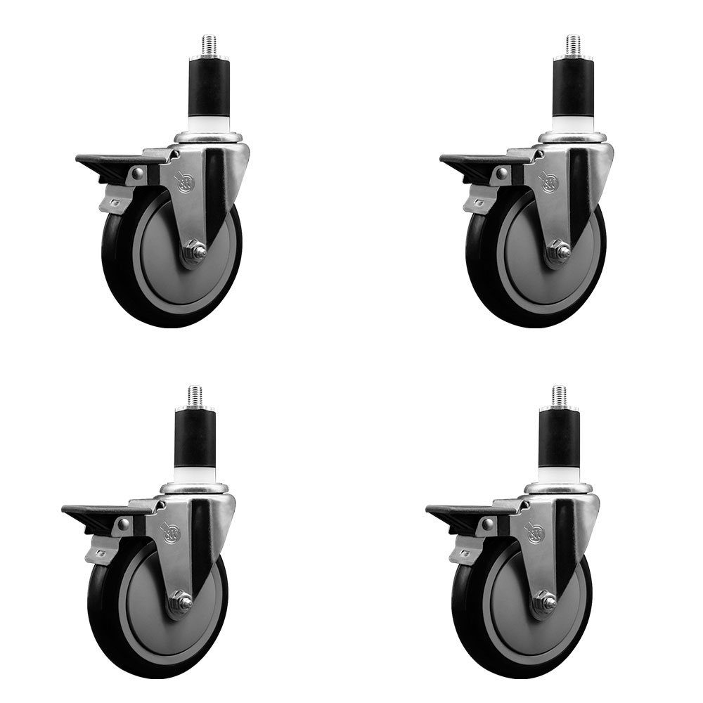 SCC-EX20S514-PPUB-BLK-PLB-112-4 Polyurethane Swivel Expanding Stem Caster with 5 in. Black Wheels & 1.5 in. Stems - Set of 4
