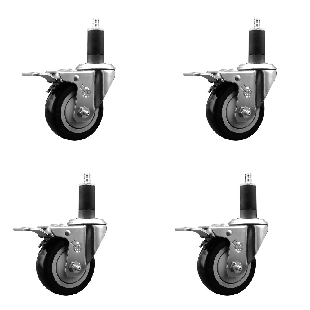 SCC-EXTTL20S3514-PPUB-BLK-114-4 Polyurethane Swivel Expanding Stem Caster with 3.5 in. Black Wheels & 1.25 in. Stems - Set of 4
