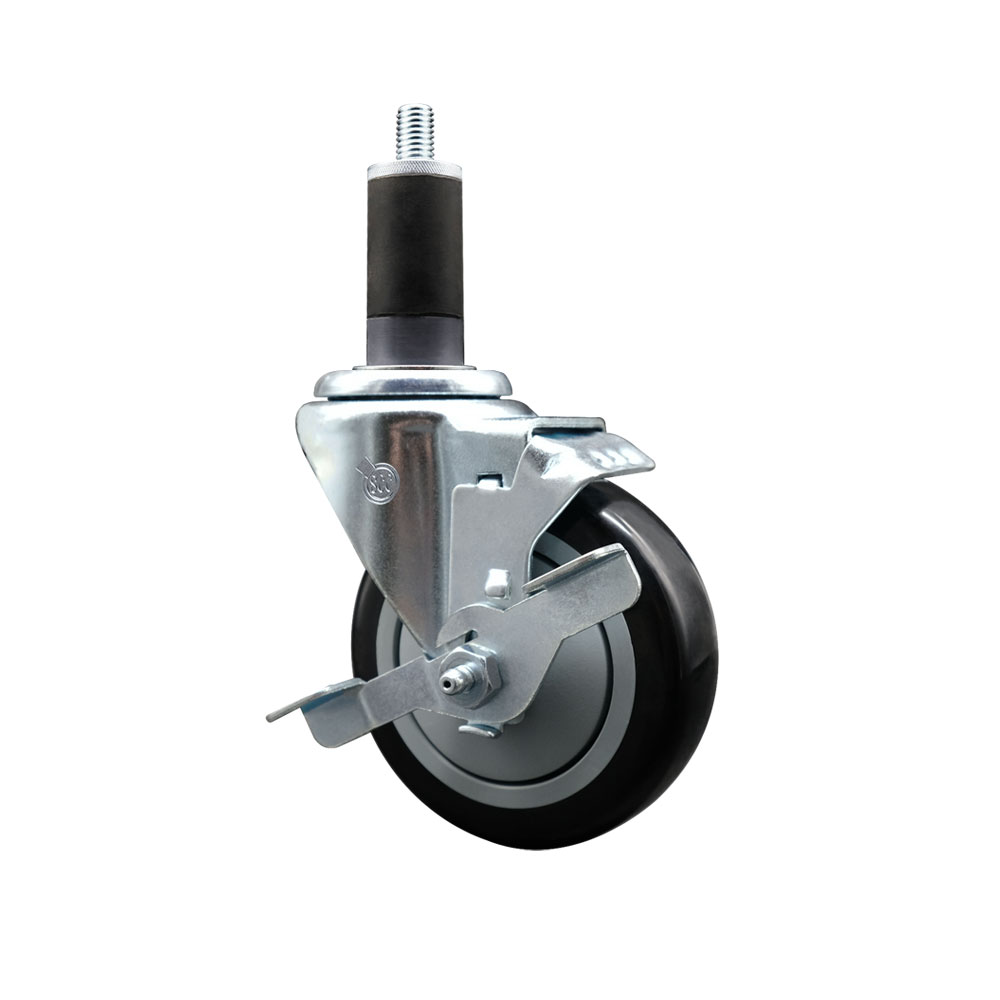 SCC-EX20S414-PPUB-BLK-TLB-114 Polyurethane Expanding Stem Swivel Caster with 4 in. Black Wheel & 1.25 in. Stem & Top Locking Brake