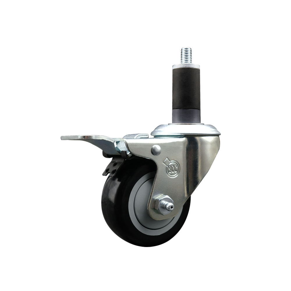 SCC-SSEXTTL20S314-PPUB-BLK-114 Stainless Steel Polyurethane Expanding Stem Swivel Caster with 3 in. Black Wheel & 1.25 in. Stem & Total Locking Brake