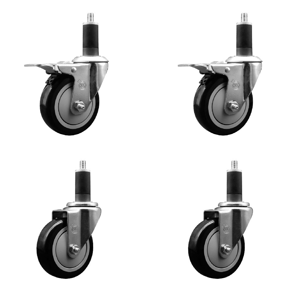 SCC-SSEXTTL20S414-PPUB-BLK-2-S-2-114 Stainless Steel Polyurethane Swivel Expanding Stem Caster with 4 in. Black Wheels & 1.25 in. Stems - Set of 4