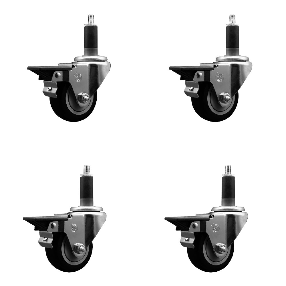 SCC-EX20S314-PPUB-BLK-PLB-118-4 Polyurethane Swivel Expanding Stem Caster with 3 in. Black Wheels & 1.13 in. Stems - Set of 4