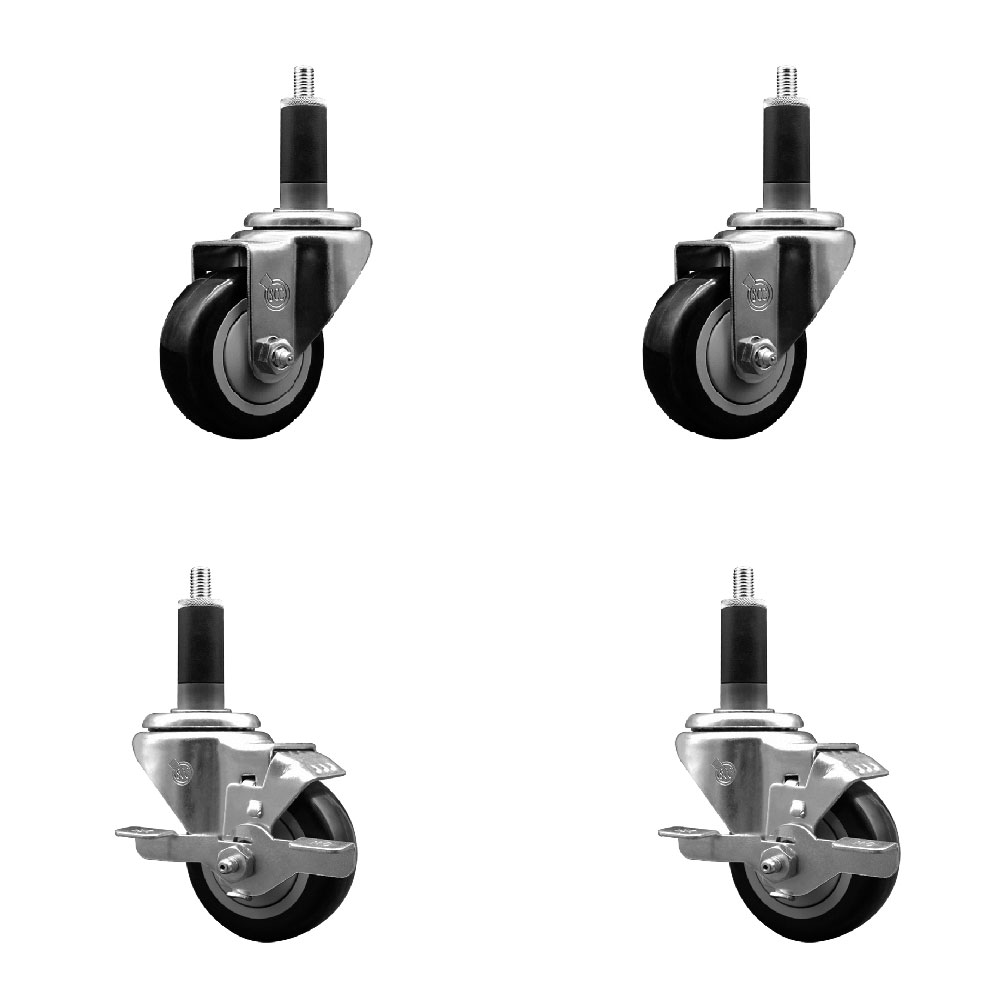 SCC-EX20S314-PPUB-BLK-2-TLB-2-118 Polyurethane Swivel Expanding Stem Caster with 3 in. Black Wheels & 1.13 in. Stems - Set of 4
