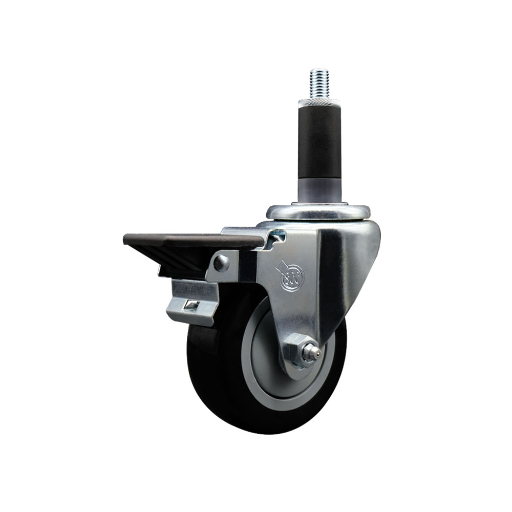 SCC-EX20S3514-PPUB-BLK-PLB-118 Polyurethane Expanding Stem Swivel Caster with 3.5 in. Black Wheel & 1.13 in. Stem & Posi Locking Brake
