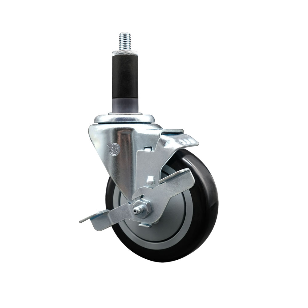 SCC-EX20S414-PPUB-BLK-TLB-118 Polyurethane Expanding Stem Swivel Caster with 4 in. Black Wheel & 1.13 in. Stem & Top Locking Brake