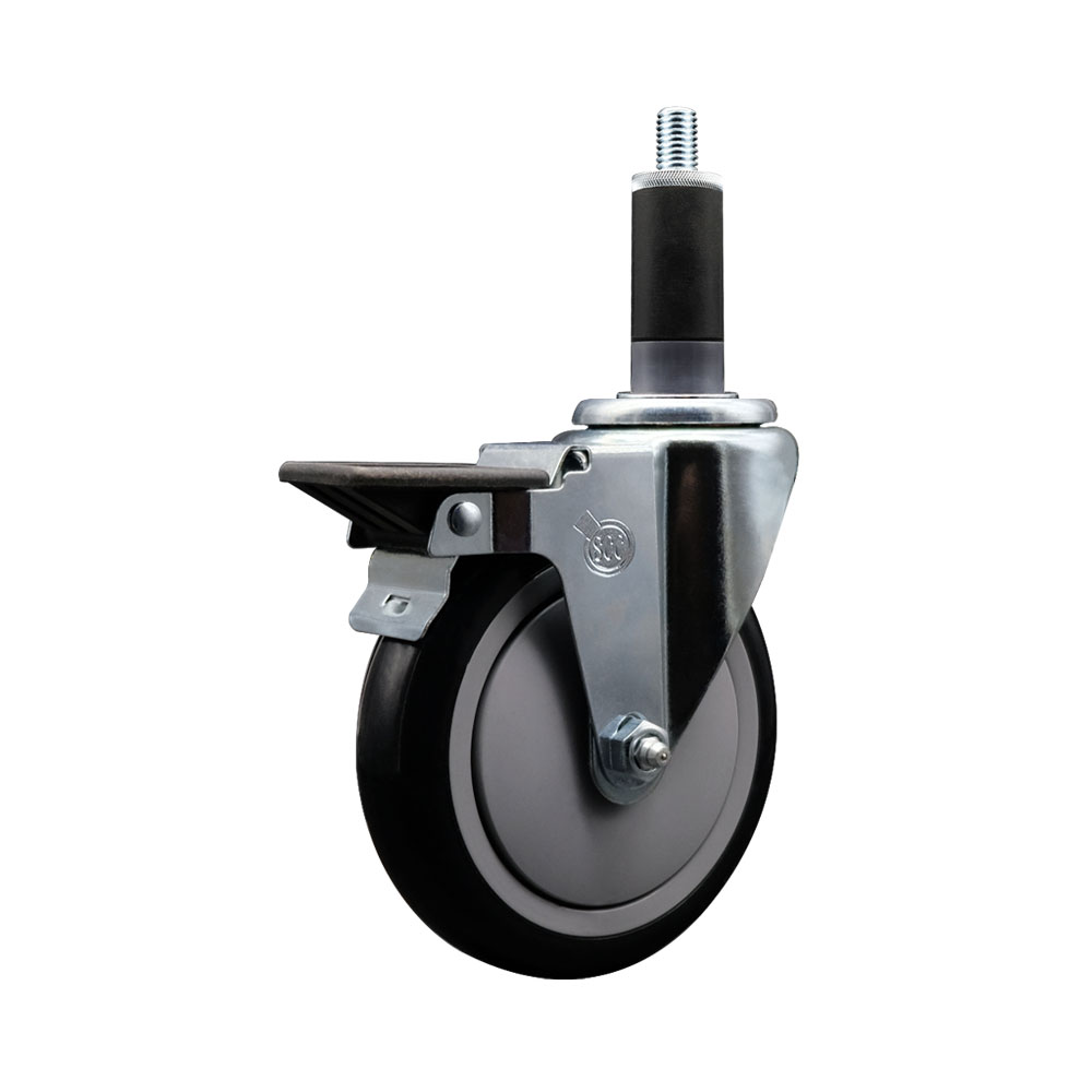 SCC-EX20S514-PPUB-BLK-PLB-118 Polyurethane Expanding Stem Swivel Caster with 5 in. Black Wheel & 1.13 in. Stem & Posi Locking Brake
