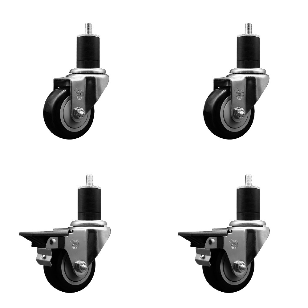 SCC-EX20S314-PPUB-BLK-2-PLB-2-134 Polyurethane Swivel Expanding Stem Caster with 3 in. Black Wheels & 1.75 in. Stems - Set of 4