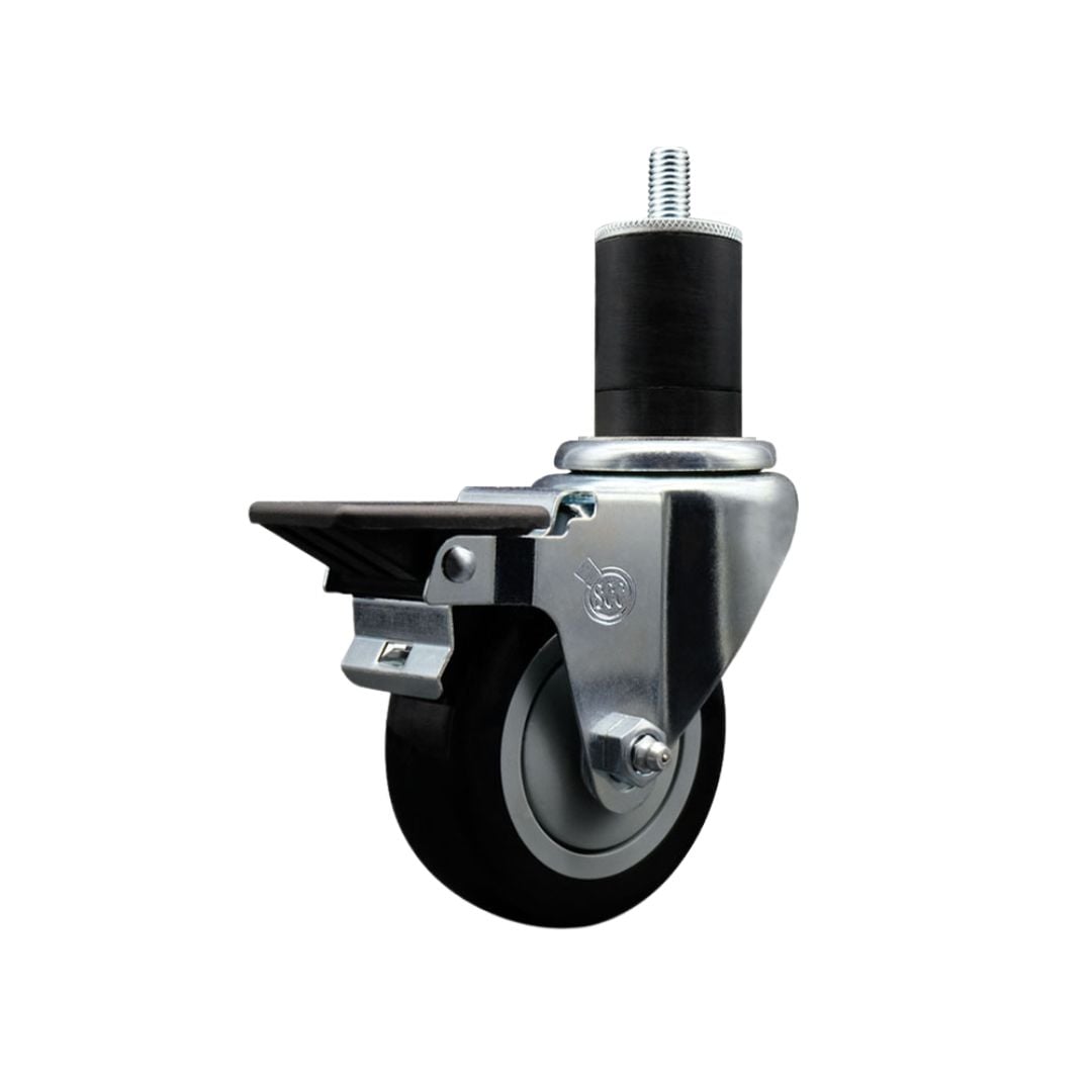 SCC-EX20S3514-PPUB-BLK-PLB-134 Polyurethane Expanding Stem Swivel Caster with 3.5 in. Black Wheel & 1.75 in. Stem & Posi Locking Brake