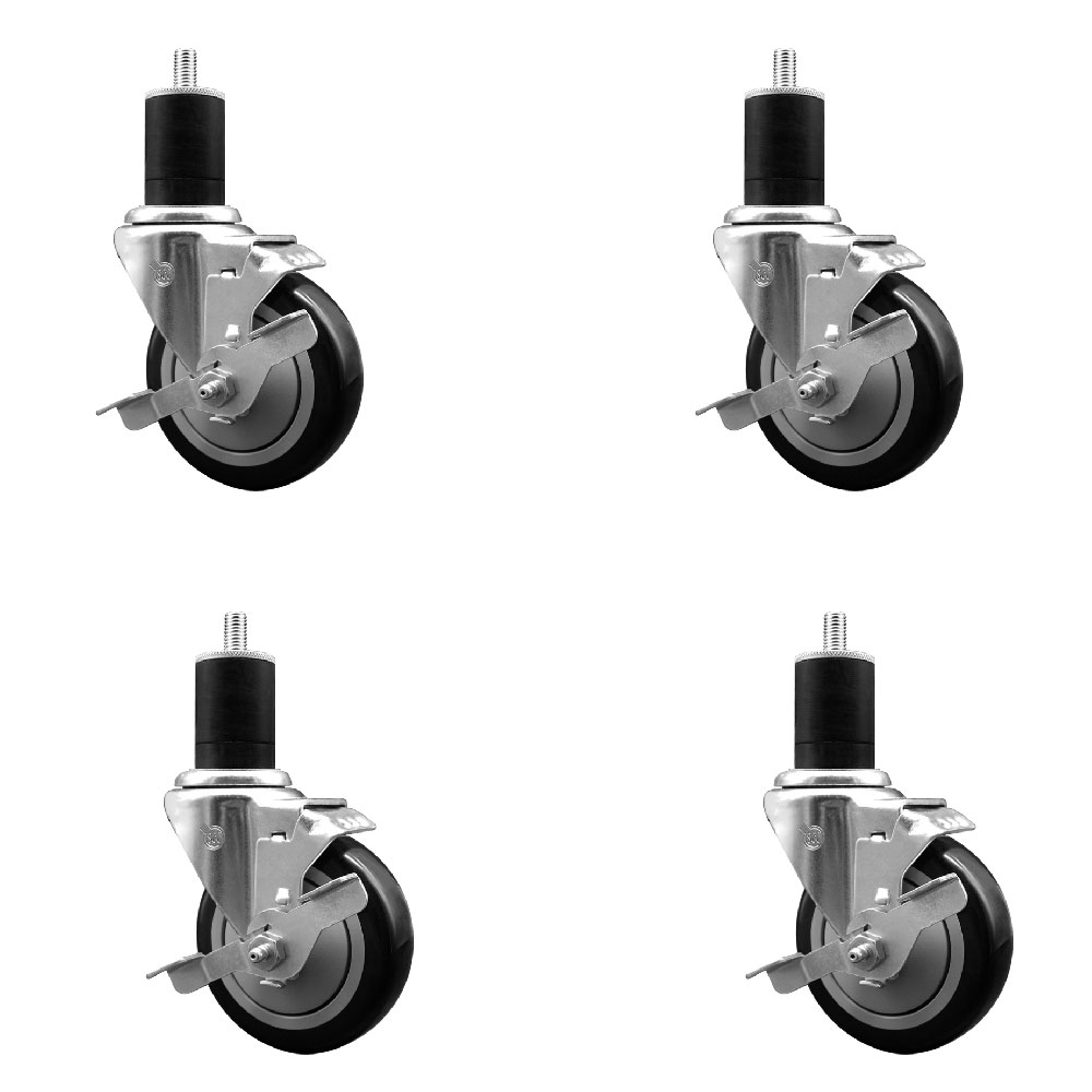 SCC-EX20S414-PPUB-BLK-TLB-134-4 Polyurethane Swivel Expanding Stem Caster with 4 in. Black Wheels & 1.75 in. Stems - Set of 4