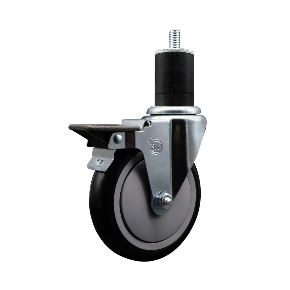 SCC-EX20S514-PPUB-BLK-PLB-134 Polyurethane Expanding Stem Swivel Caster with 5 in. Black Wheel & 1.75 in. Stem & Posi Locking Brake