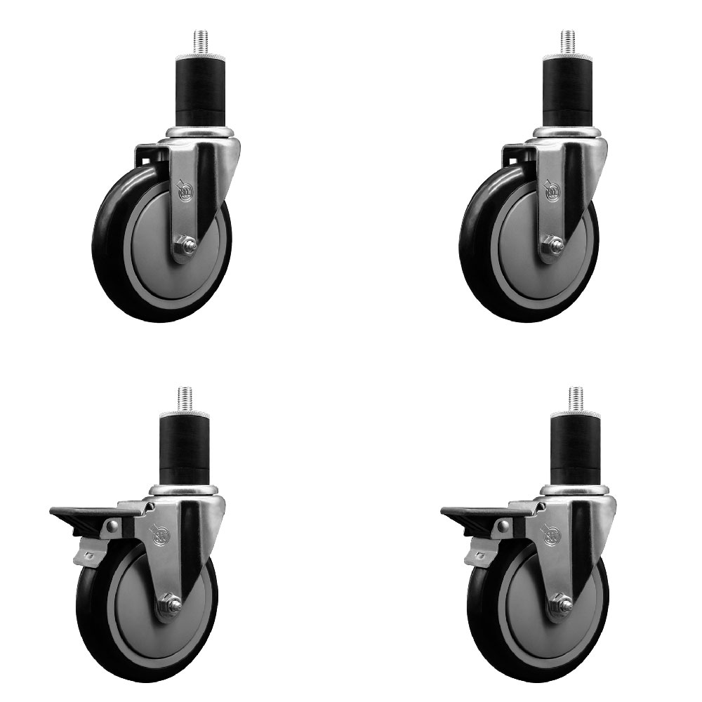 SCC-EX20S514-PPUB-BLK-2-PLB-2-134 Polyurethane Swivel Expanding Stem Caster with 5 in. Black Wheels & 1.75 in. Stems - Set of 4