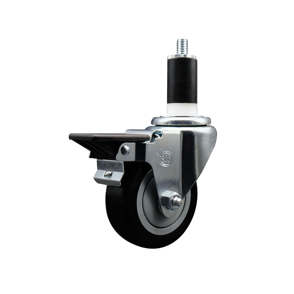 SCC-EX20S3514-PPUB-BLK-PLB-138 Polyurethane Expanding Stem Swivel Caster with 3.5 in. Black Wheel & 1.38 in. Stem & Posi Locking Brake