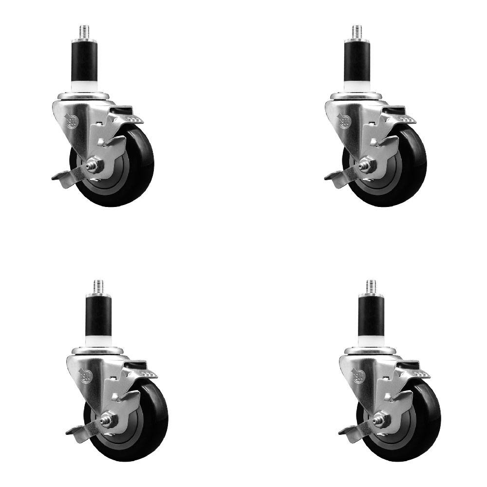 SCC-EX20S3514-PPUB-BLK-TLB-138-4 Polyurethane Swivel Expanding Stem Caster with 3.5 in. Black Wheels & 1.38 in. Stems - Set of 4