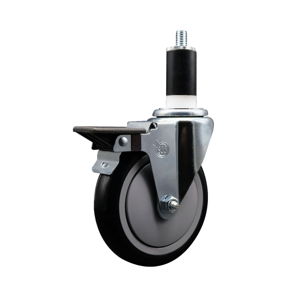 SCC-EX20S514-PPUB-BLK-PLB-138 Polyurethane Expanding Stem Swivel Caster with 5 in. Black Wheel & 1.38 in. Stem & Posi Locking Brake