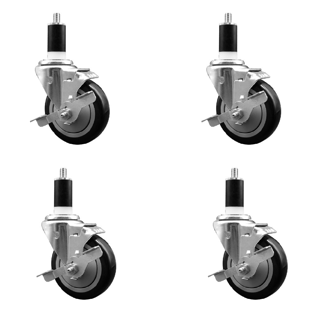 Stainless Steel Polyurethane Swivel Expanding Stem Caster with 4 in. Black Wheels & 1.38 in. Stems 4 Swivel - Set of 4