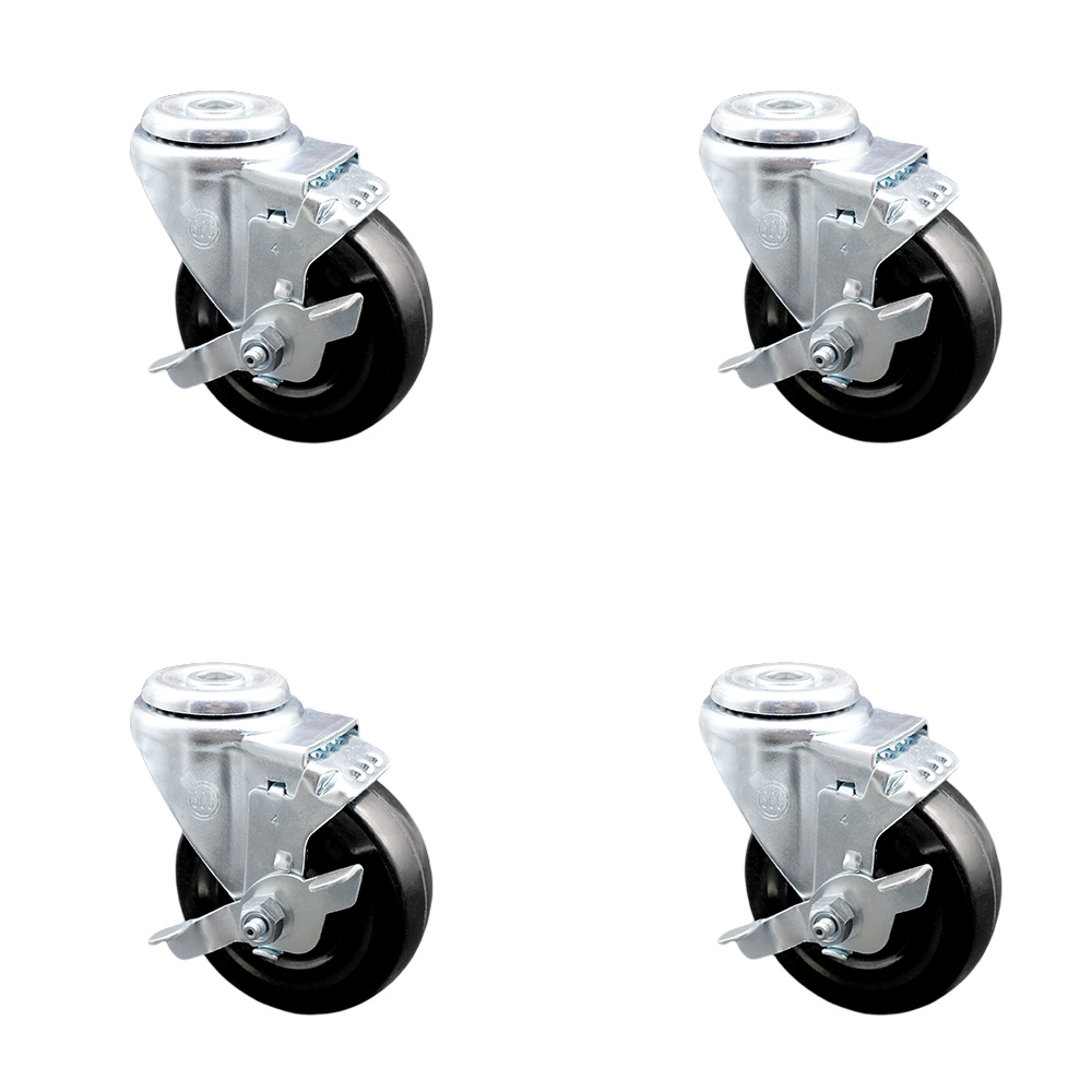 SCC-BH20S414-HRS-TLB-4 Hard Rubber Swivel Bolt Hole Caster with 4 x 1.25 in. Black Wheels - Set of 4