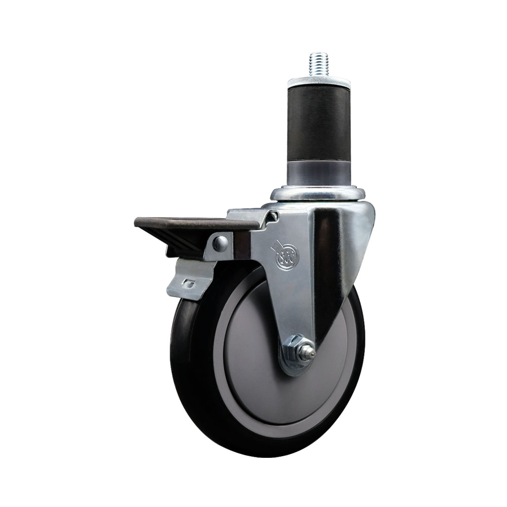 SCC-EX20S514-PPUB-BLK-PLB-158 Polyurethane Expanding Stem Swivel Caster with 5 in. Black Wheel & 1.63 in. Stem & Posi Locking Brake