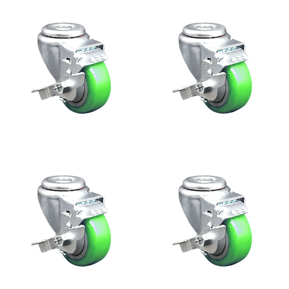 SCC-BH20S3514-PPUB-GRN-TLB-4 Polyurethane Swivel Bolt Hole Caster with 3.5 x 1.25 in. Green Wheels - Set of 4