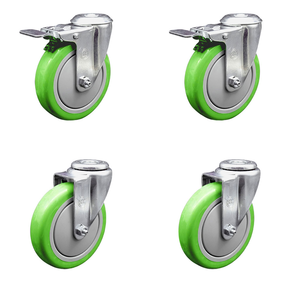 SCC-BHTTL20S514-PPUB-GRN-2-S-2 Polyurethane Swivel Bolt Hole Caster with 5 x 1.25 in. Green Wheels - Set of 4