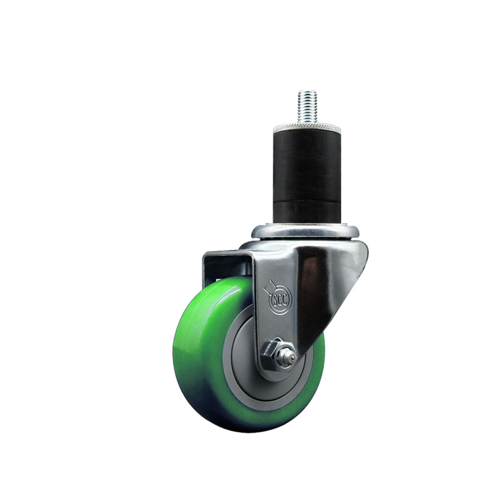 SCC-EX20S314-PPUB-GRN-134 Polyurethane Expanding Stem Swivel Caster with 3 in. Green Wheel & 1.75 in. Stem