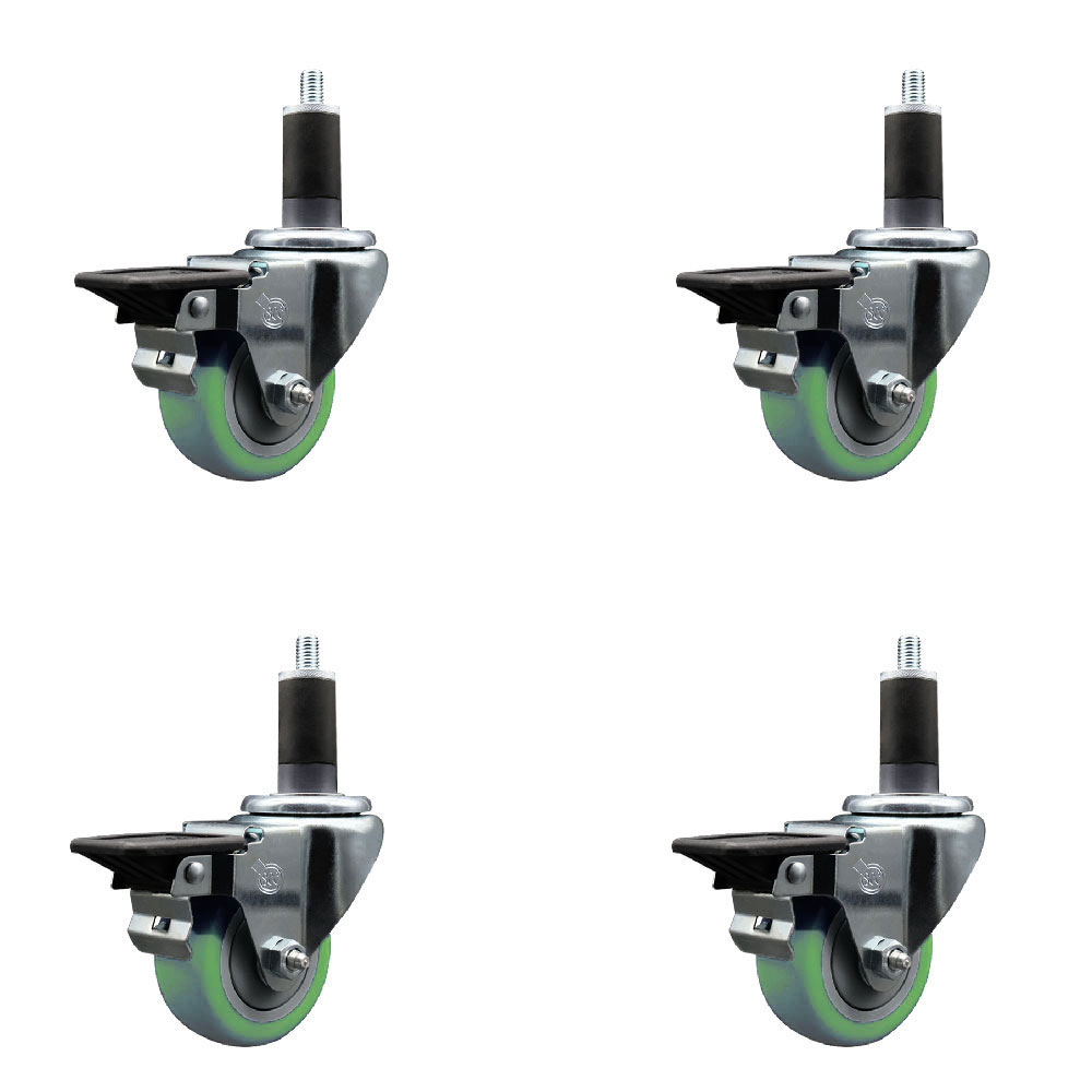 SCC-EX20S314-PPUB-GRN-PLB-114-4 Polyurethane Swivel Expanding Stem Caster with 3 in. Green Wheels & 1.25 in. Stems - Set of 4