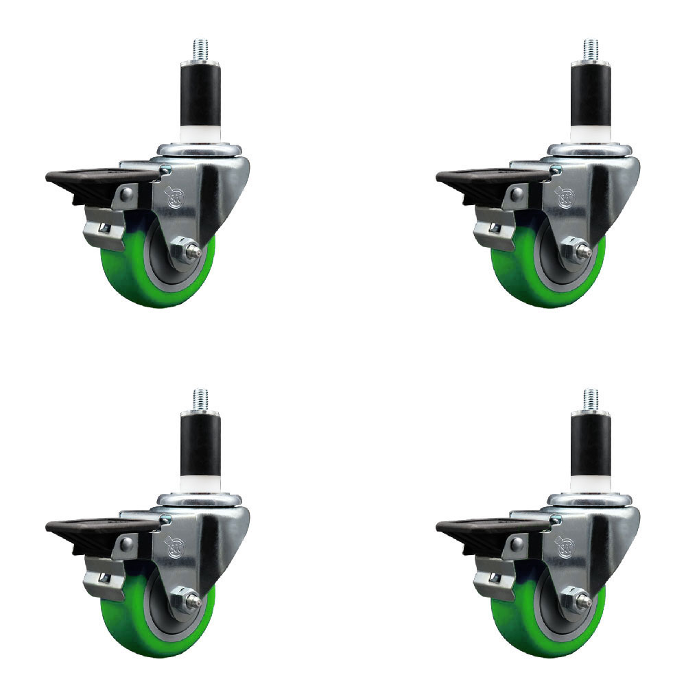 SCC-EX20S314-PPUB-GRN-PLB-138-4 Polyurethane Swivel Expanding Stem Caster with 3 in. Green Wheels & 1.38 in. Stems - Set of 4