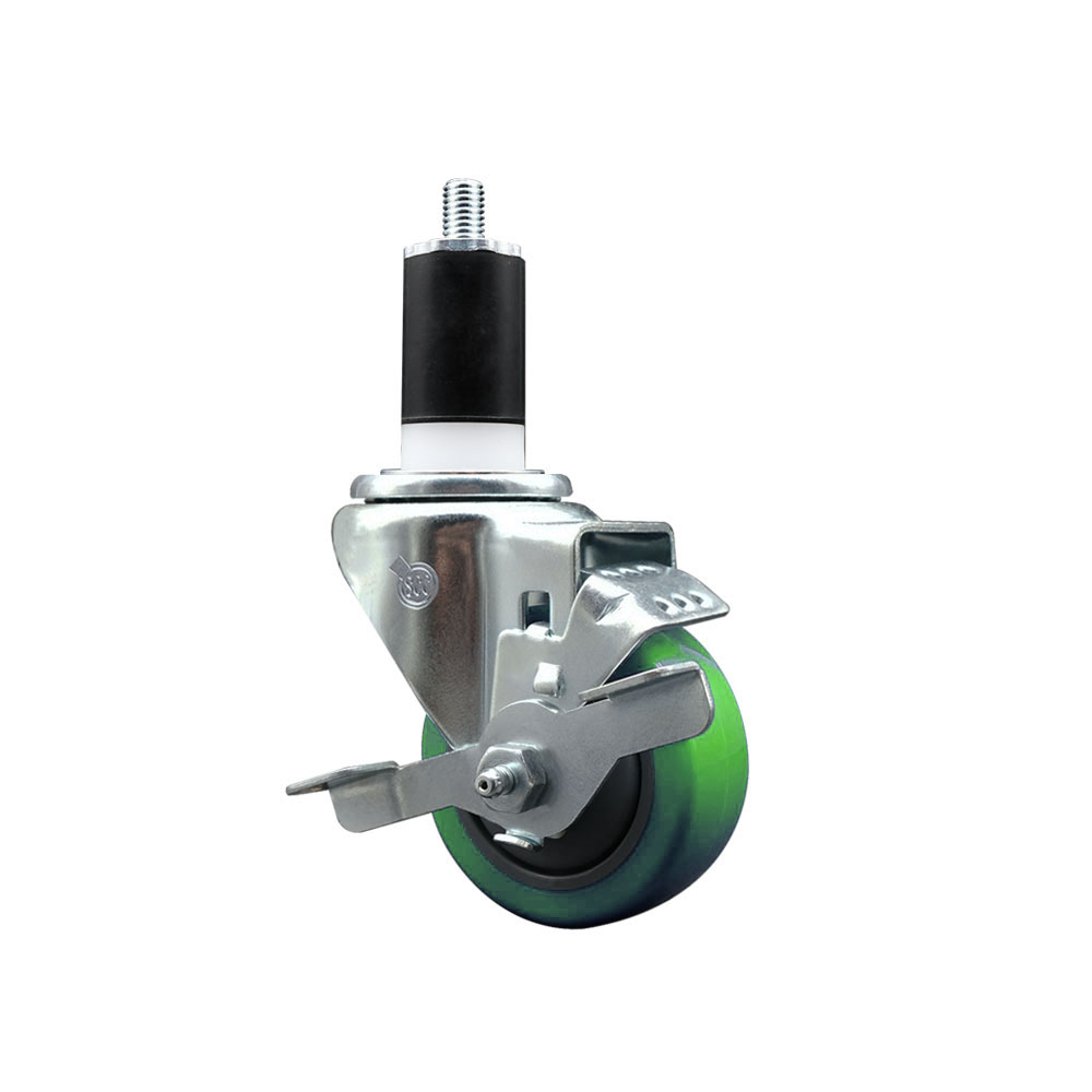 SCC-EX20S314-PPUB-GRN-TLB-112 Polyurethane Expanding Stem Swivel Caster with 3 in. Green Wheel & 1.5 in. Stem & Top Locking Brake