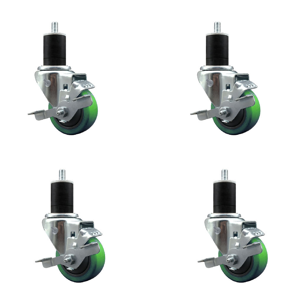 SCC-EX20S314-PPUB-GRN-TLB-134-4 Polyurethane Swivel Expanding Stem Caster with 3 in. Green Wheels & 1.75 in. Stems - Set of 4