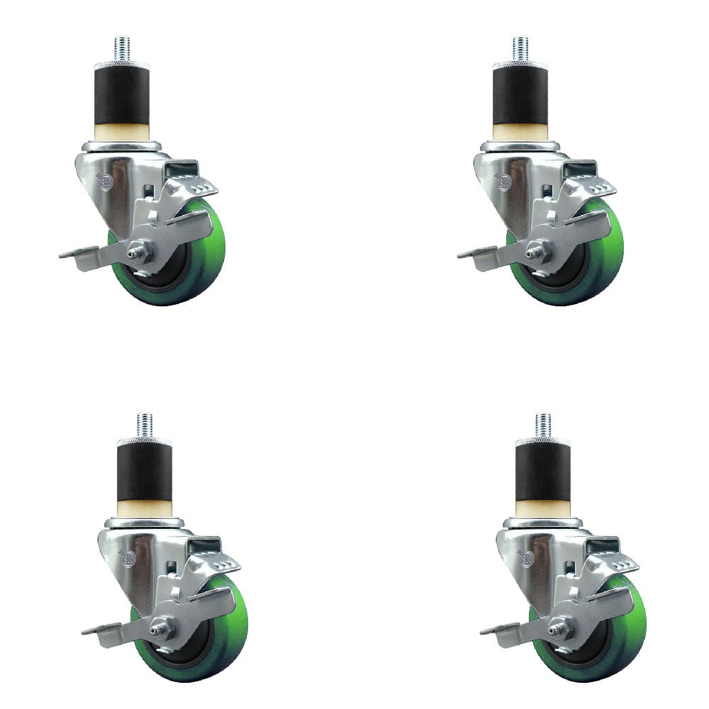 SCC-EX20S314-PPUB-GRN-TLB-178-4 Polyurethane Swivel Expanding Stem Caster with 3 in. Green Wheels & 1.87 in. Stems - Set of 4