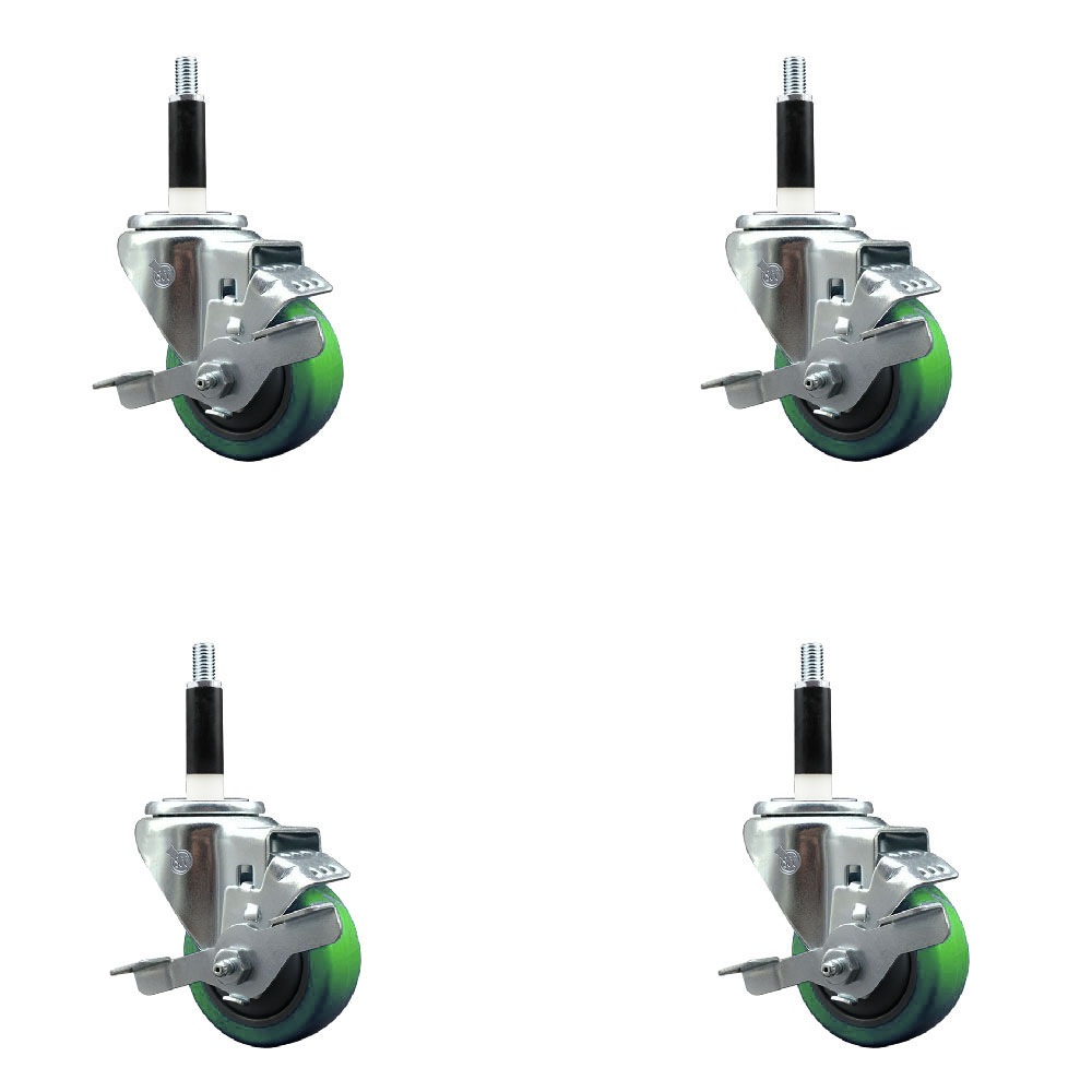 SCC-EX20S314-PPUB-GRN-TLB-78-4 Polyurethane Swivel Expanding Stem Caster with 3 in. Green Wheels & 0.87 in. Stems - Set of 4