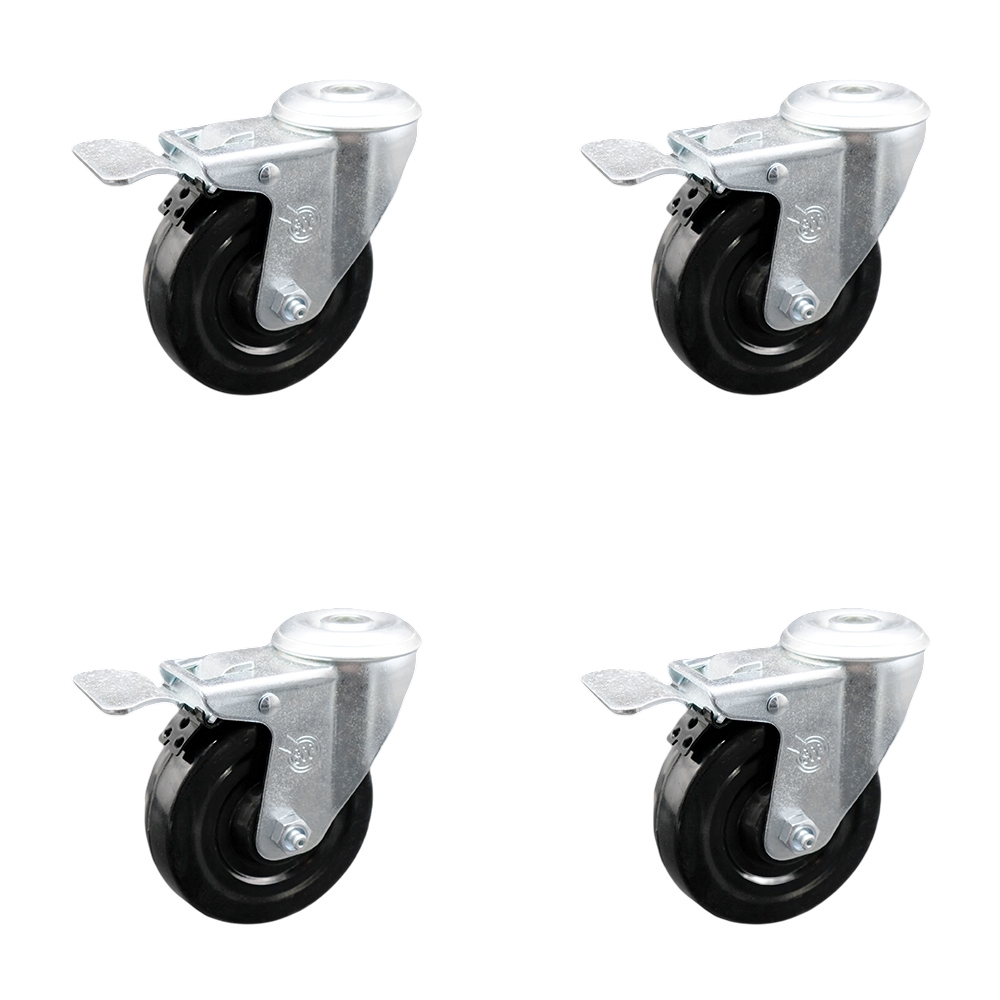 SCC-SSBHTTL20S414-HRS-4 Stainless Steel Hard Rubber Swivel Bolt Hole Caster with 4 x 1.25 in. Black Wheels - Set of 4