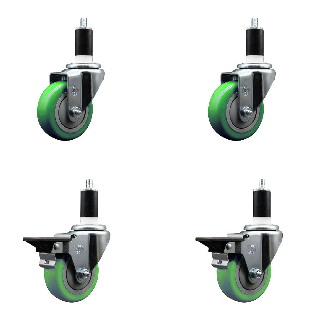 SCC-EX20S3514-PPUB-GRN-2-PLB-2-138 Polyurethane Swivel Expanding Stem Caster with 3.5 in. Green Wheels & 1.38 in. Stems - Set of 4