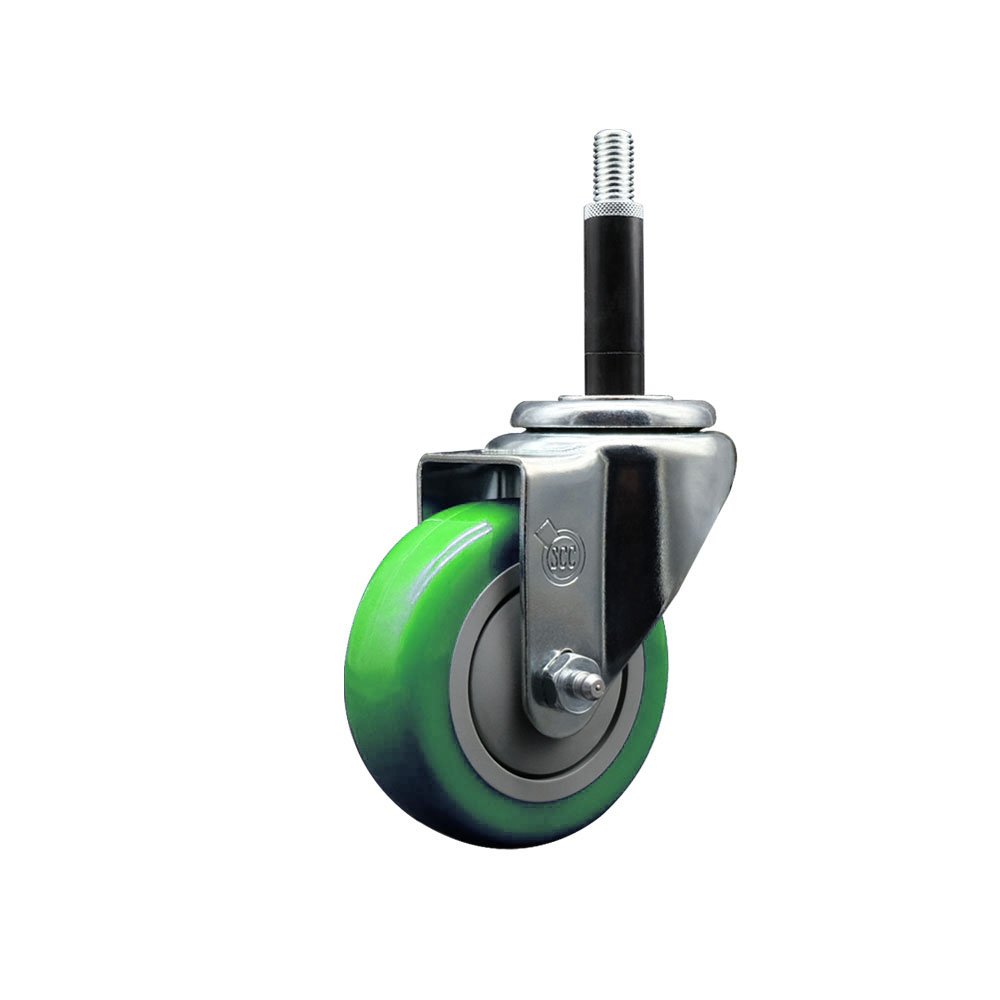 SCC-EX20S3514-PPUB-GRN-34 Polyurethane Expanding Stem Swivel Caster with 3.5 in. Green Wheel & 0.75 in. Stem