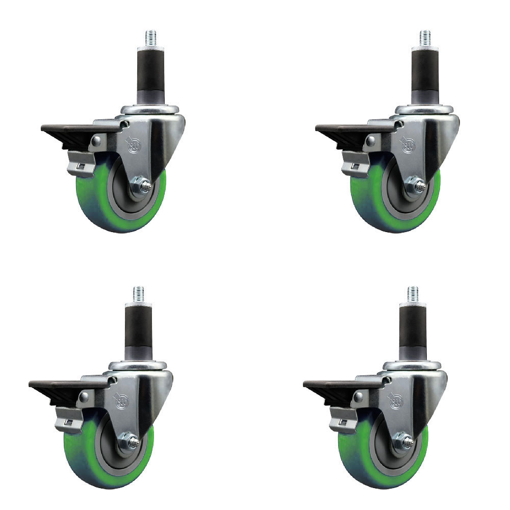 SCC-EX20S3514-PPUB-GRN-PLB-114-4 Polyurethane Swivel Expanding Stem Caster with 3.5 in. Green Wheels & 1.25 in. Stems - Set of 4
