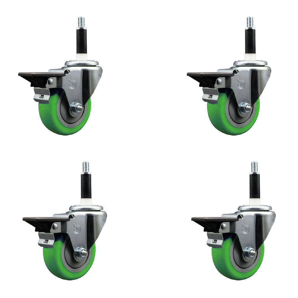 SCC-EX20S3514-PPUB-GRN-PLB-78-4 Polyurethane Swivel Expanding Stem Caster with 3.5 in. Green Wheels & 0.87 in. Stems - Set of 4