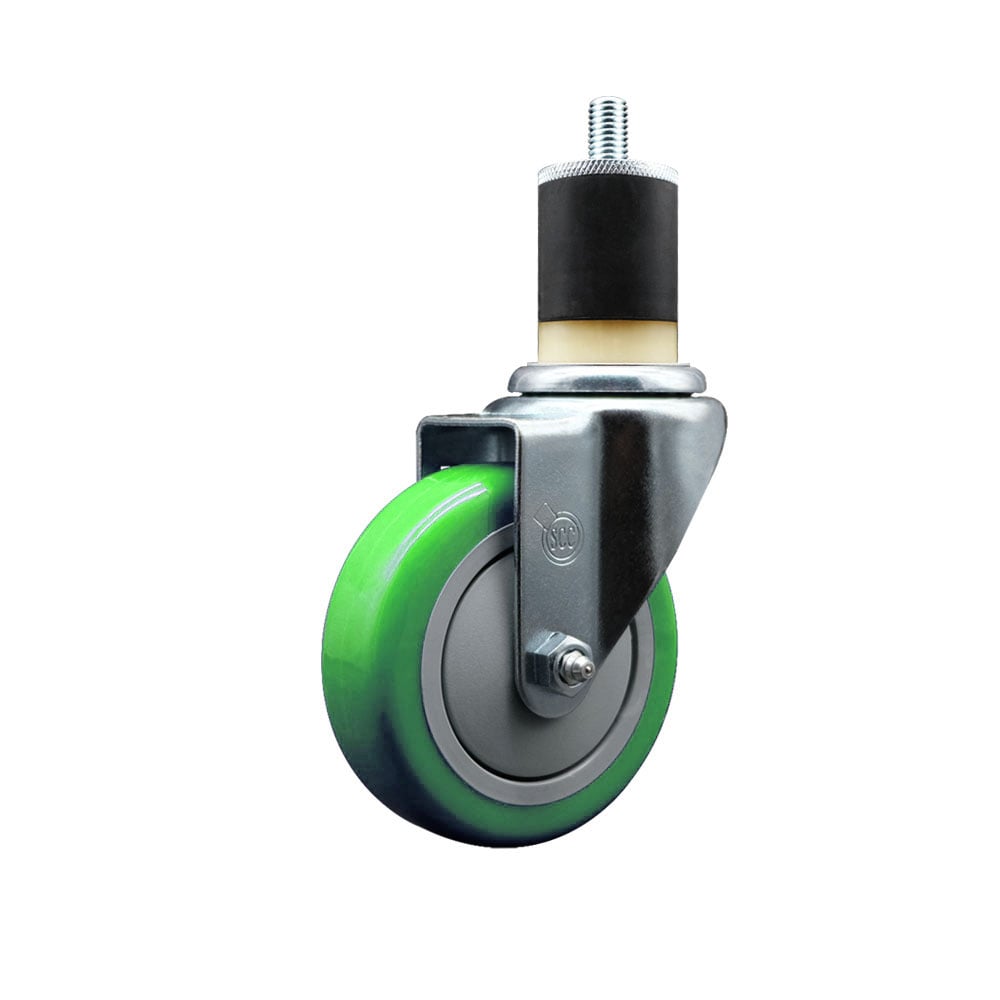SCC-EX20S414-PPUB-GRN-178 Polyurethane Expanding Stem Swivel Caster with 4 in. Green Wheel & 1.87 in. Stem