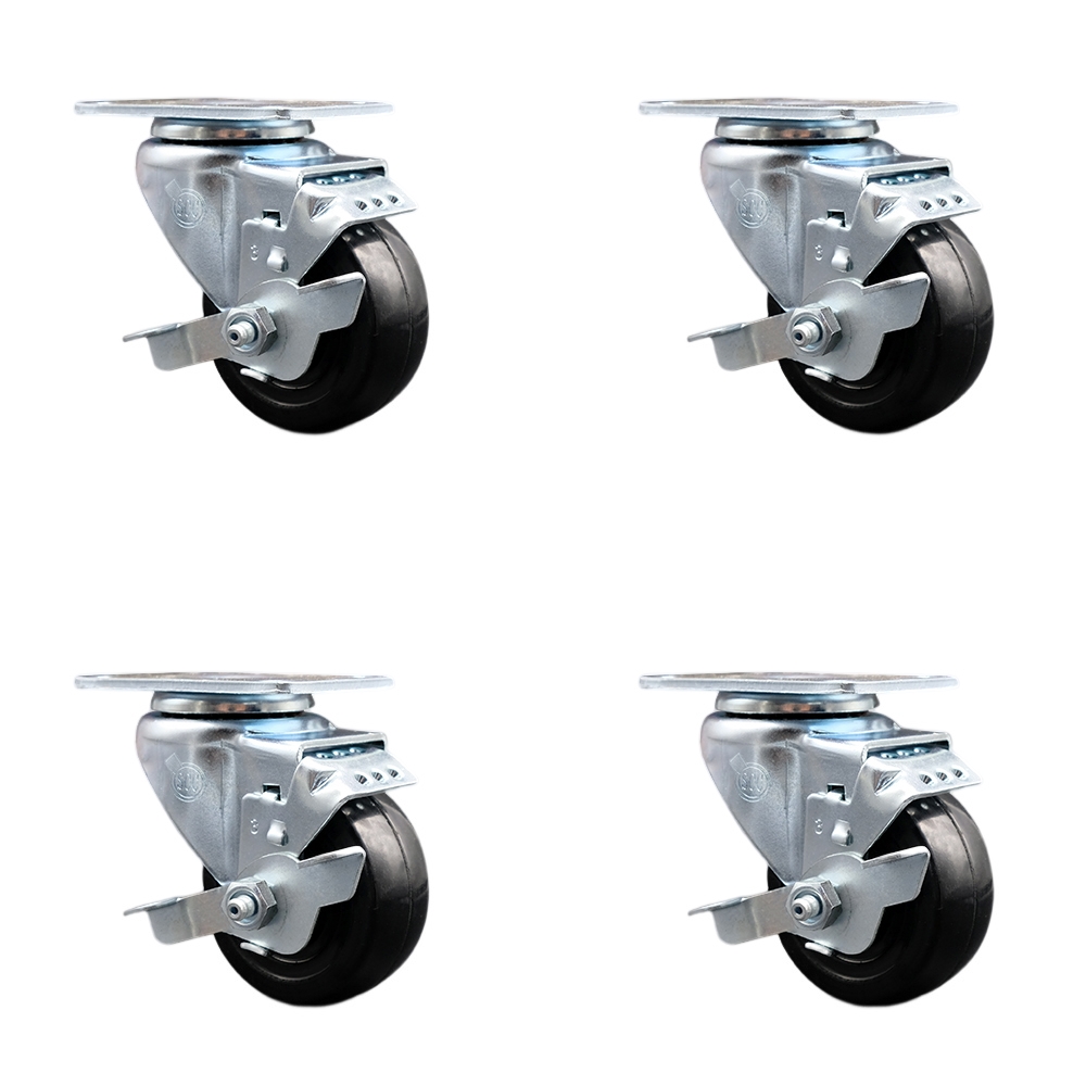 SCC-SS20S314-HRS-TLB-4 Stainless Steel Hard Rubber Swivel Top Plate Caster with 3 x 1.25 in. Black Wheels - Set of 4
