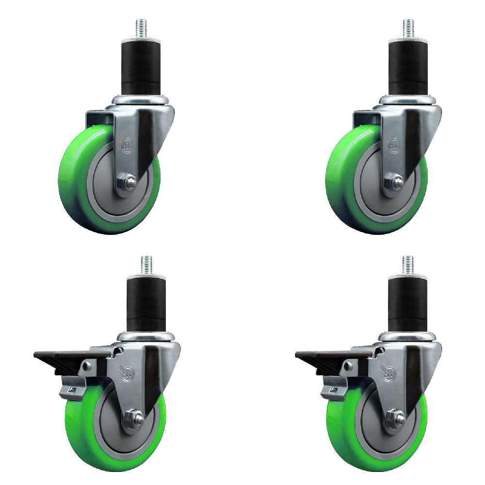 SCC-EX20S414-PPUB-GRN-2-PLB-2-134 Polyurethane Swivel Expanding Stem Caster with 4 in. Green Wheels & 1.75 in. Stems - Set of 4
