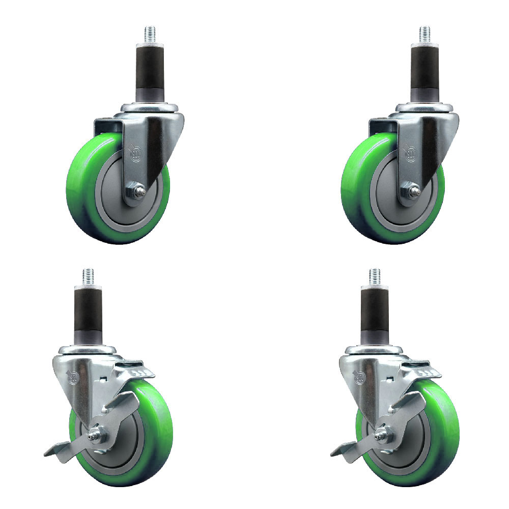 SCC-EX20S414-PPUB-GRN-2-TLB-2-114 Polyurethane Swivel Expanding Stem Caster with 4 in. Green Wheels & 1.25 in. Stems - Set of 4