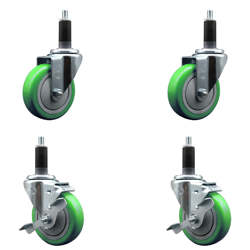 SCC-EX20S414-PPUB-GRN-2-TLB-2-118 Polyurethane Swivel Expanding Stem Caster with 4 in. Green Wheels & 1.13 in. Stems - Set of 4