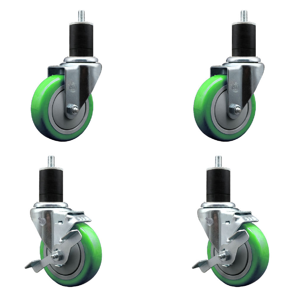 SCC-EX20S414-PPUB-GRN-2-TLB-2-134 Polyurethane Swivel Expanding Stem Caster with 4 in. Green Wheels & 1.75 in. Stems - Set of 4