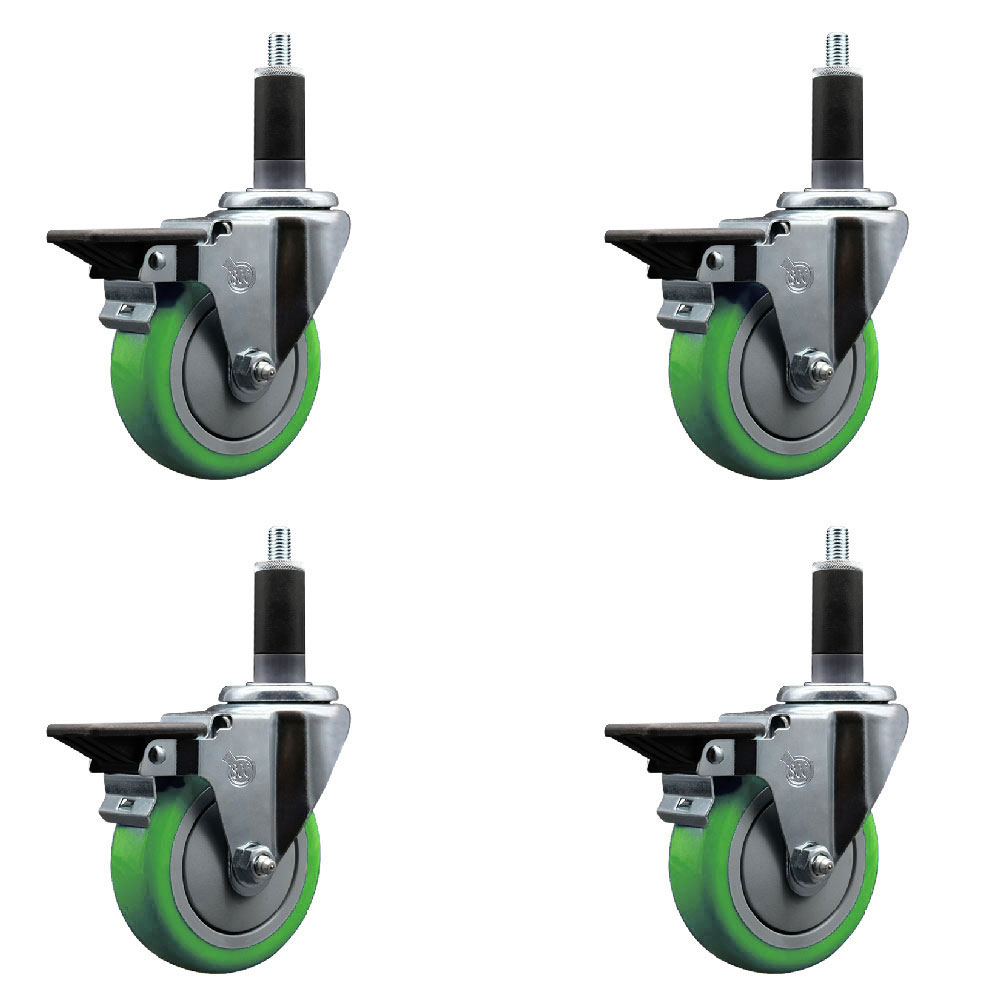 SCC-EX20S414-PPUB-GRN-PLB-118-4 Polyurethane Swivel Expanding Stem Caster with 4 in. Green Wheels & 1.13 in. Stems - Set of 4