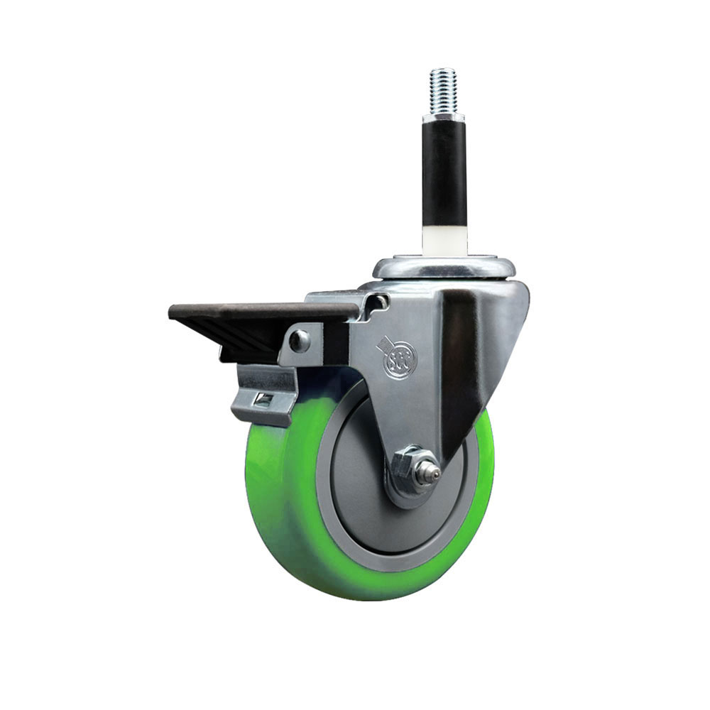 SCC-EX20S414-PPUB-GRN-PLB-78 Polyurethane Expanding Stem Swivel Caster with 4 in. Green Wheel & 0.87 in. Stem & Posi Locking Brake