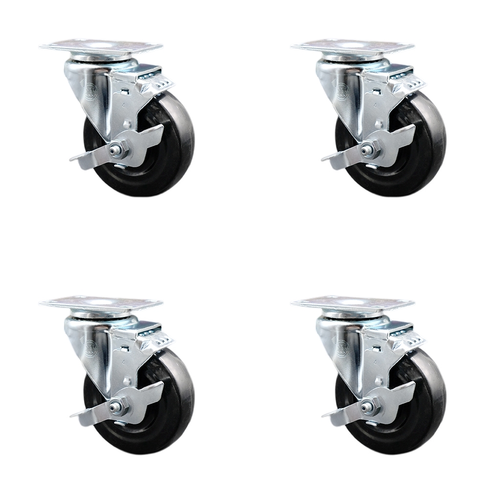 SCC-SS20S414-HRS-TLB-4 Stainless Steel Hard Rubber Swivel Top Plate Caster with 4 x 1.25 in. Black Wheels - Set of 4