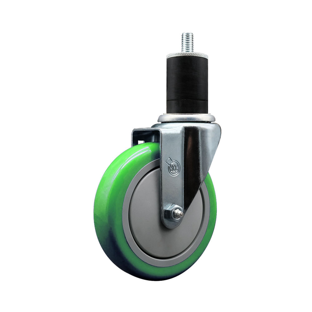 SCC-EX20S514-PPUB-GRN-134 Polyurethane Expanding Stem Swivel Caster with 5 in. Green Wheel & 1.75 in. Stem