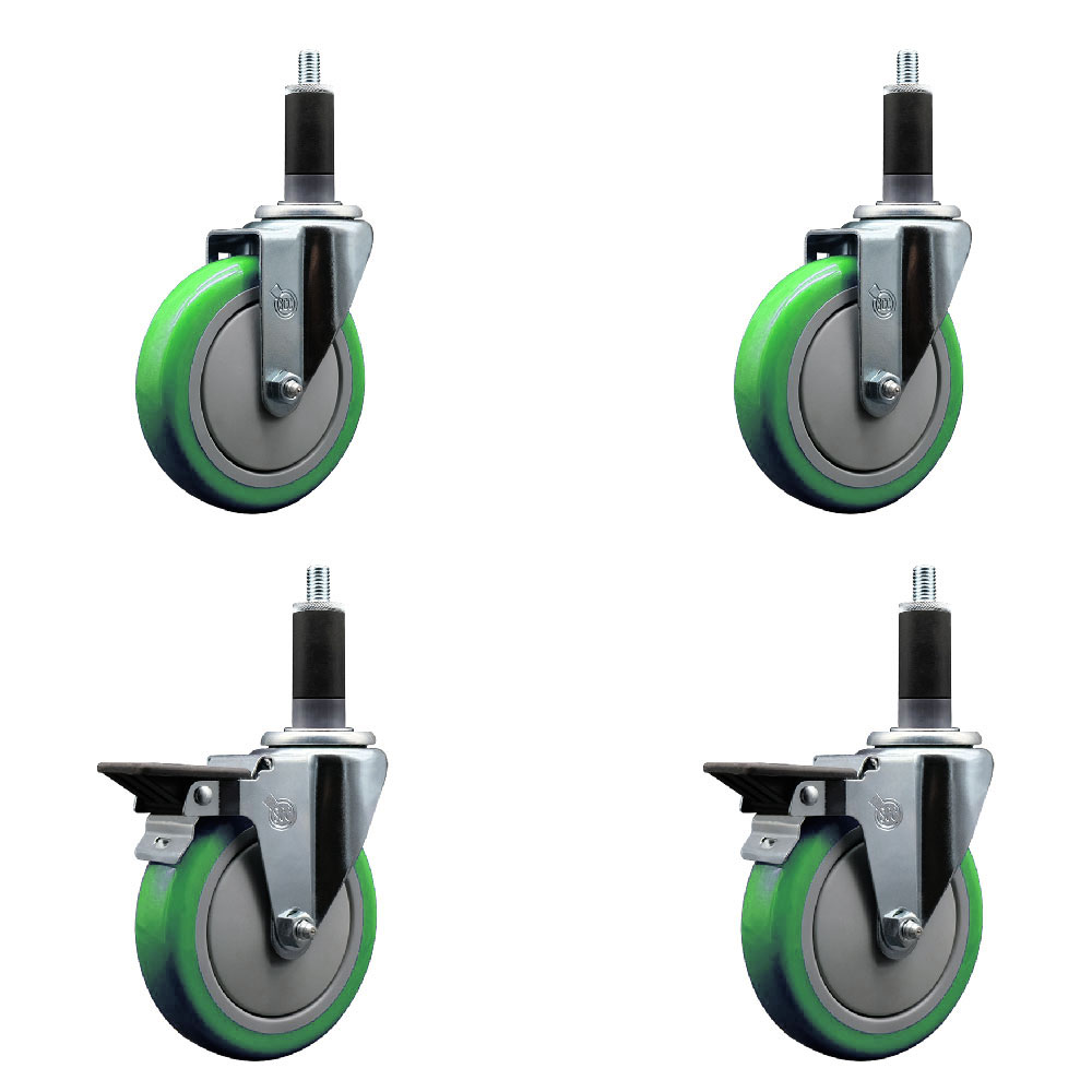 SCC-EX20S514-PPUB-GRN-2-PLB-2-118 Polyurethane Swivel Expanding Stem Caster with 5 in. Green Wheels & 1.13 in. Stems - Set of 4