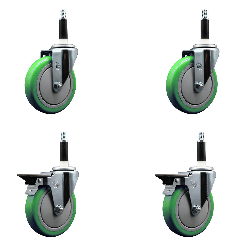 SCC-EX20S514-PPUB-GRN-2-PLB-2-78 Polyurethane Swivel Expanding Stem Caster with 5 in. Green Wheels & 0.87 in. Stems - Set of 4